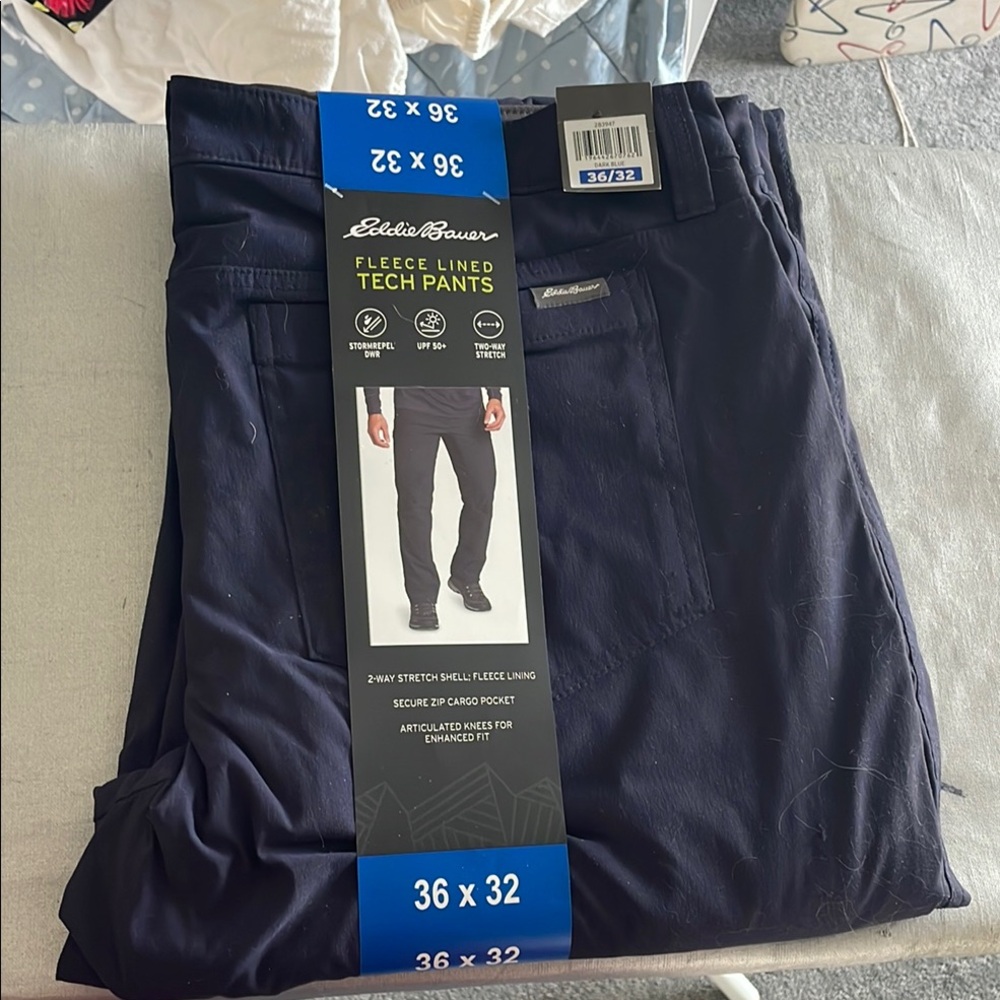 Eddie Bauer Men's Fleece Lined Tech Pants - Navy.